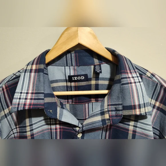 Izod Men's XXL Plaid Long Sleeve Button-Down Flannel Shirt, Blue/Red/Tan/White - Picture 4 of 7